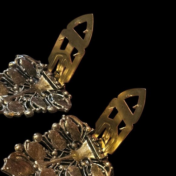 VTG Art Deco Green Leaf Cabochon Dress Clips Silver Tone 1930s 40s? Estate - Picture 7 of 12